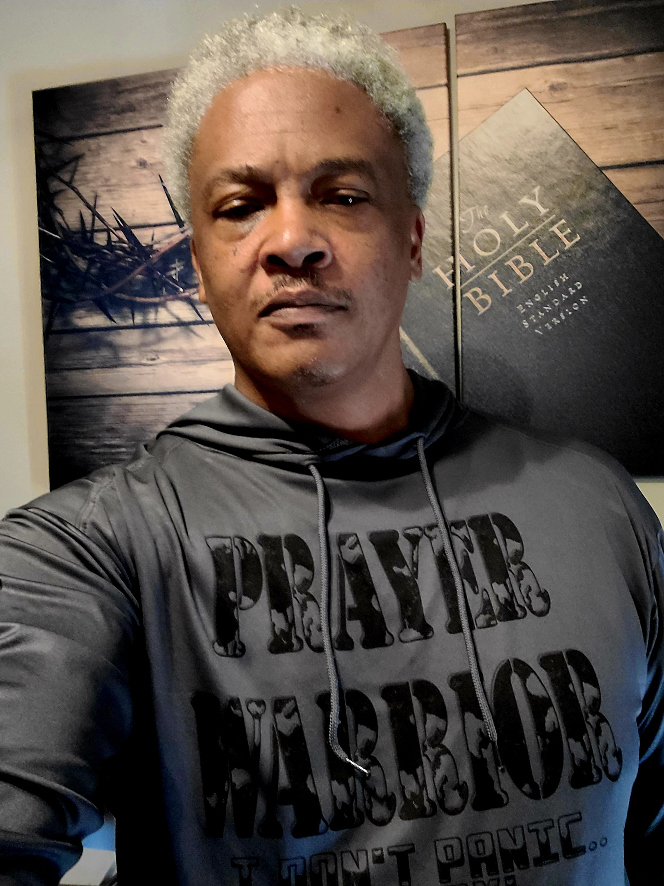 Charcoal "Prayer Warrior" long sleeve hooded tshirt