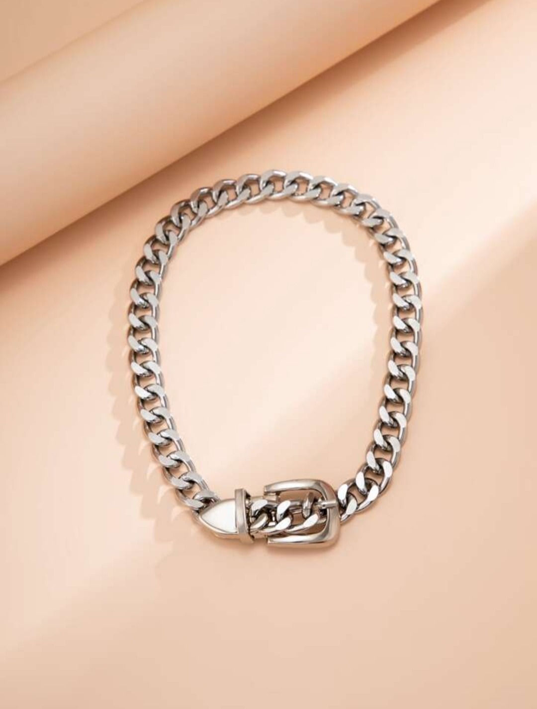 Buckle Me Up Silver Tone Necklace