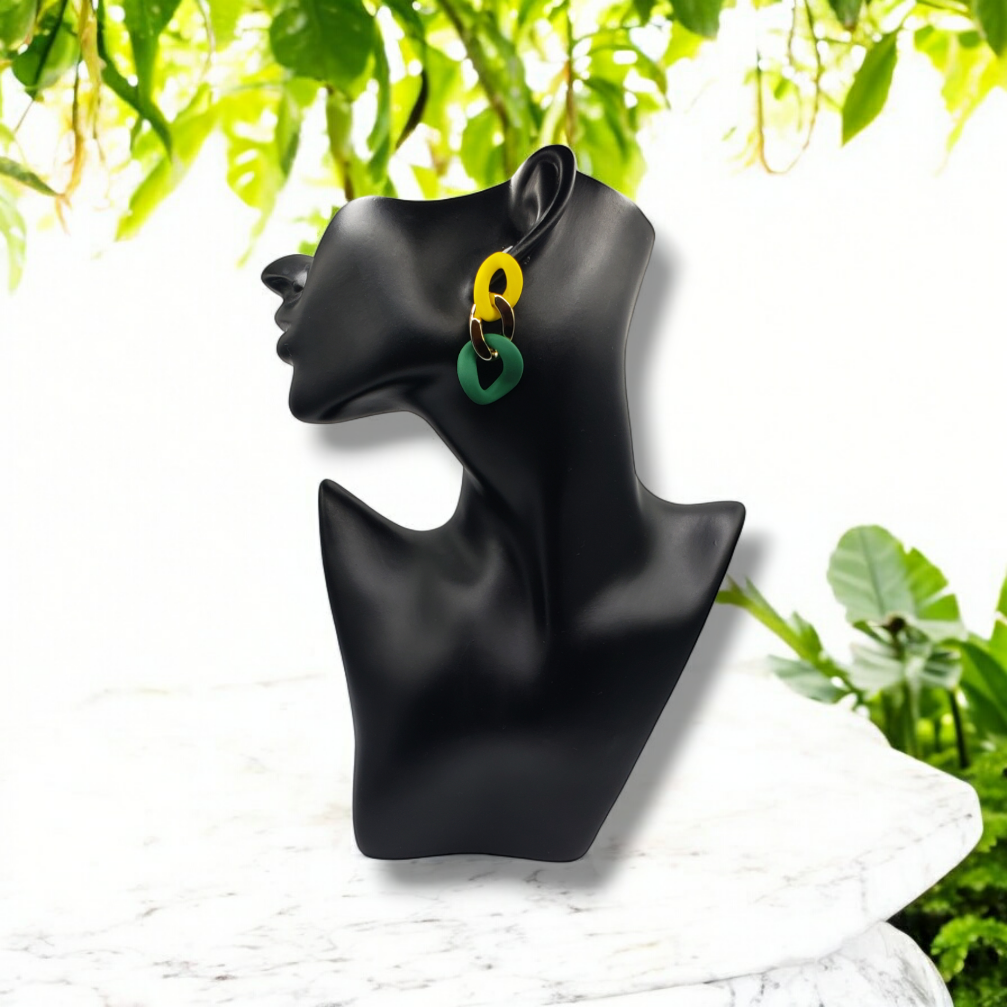 Colorblock Link Chain Earrings - Green
