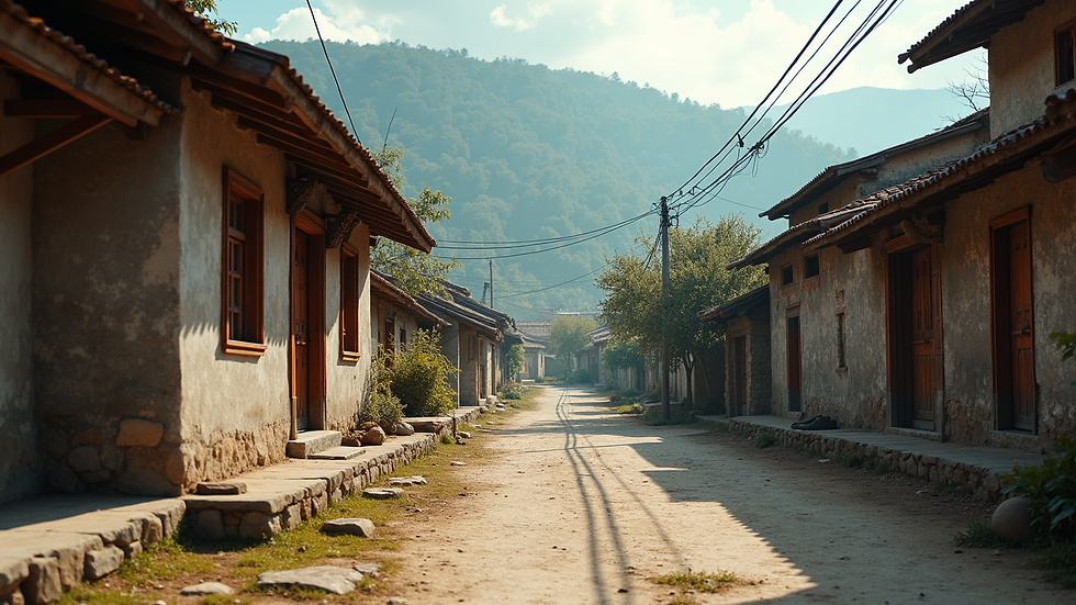 Eye-level view of a traditional village showcasing local architecture