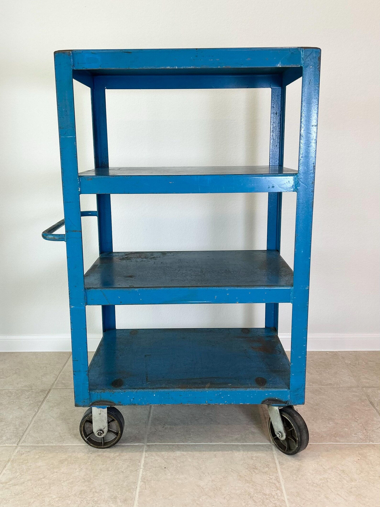 Vintage Industrial Blue Metal Utility Cart