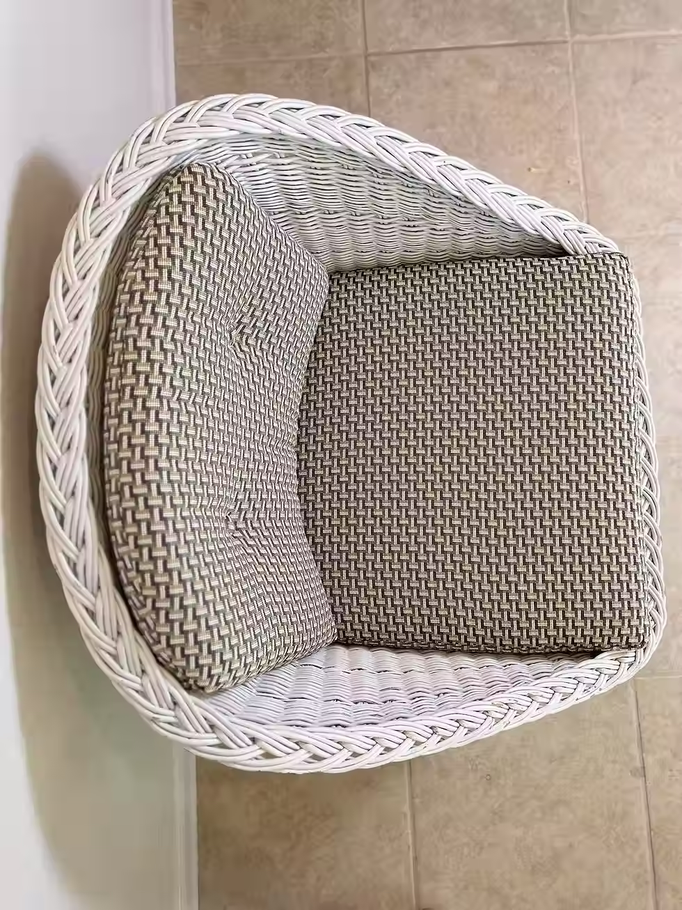 Thumbnail: Vintage Wicker Barrel Chair with Designer Fabric
