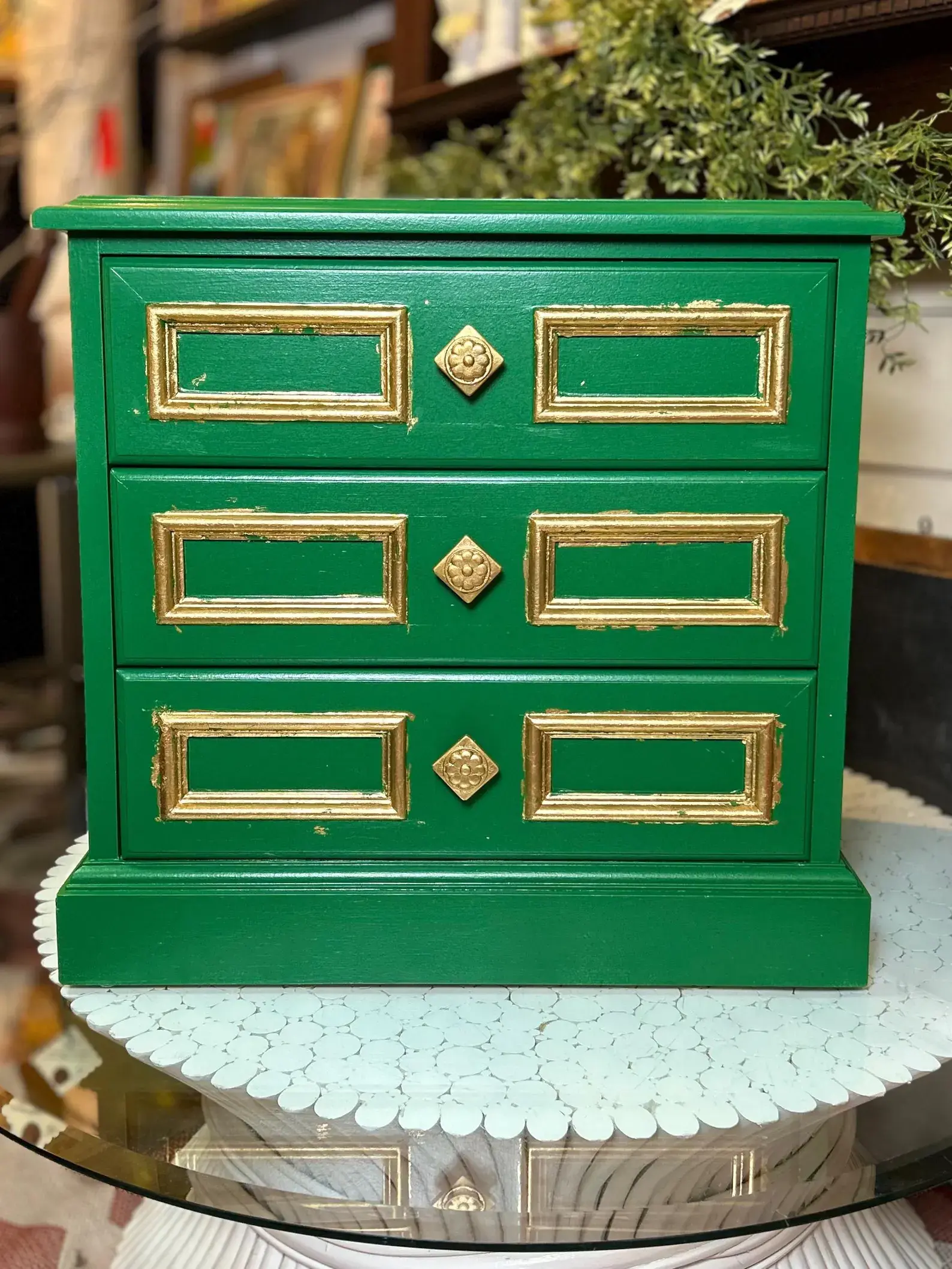 Vintage Drexel “Esperanto” Green and Gold Chest
