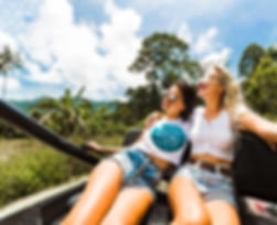 Traveling friends 4 x 4 on a tropical holiday