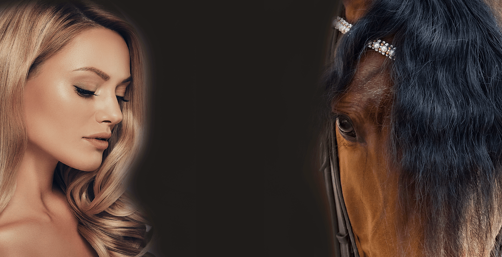 Blond wavy hair, horse with dark mane