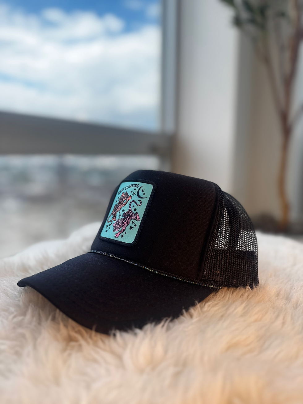 Black trucker hat with crystal rivets