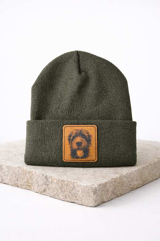 Custom Dog Portrait Leather Patch Beanie | Glodesignlab