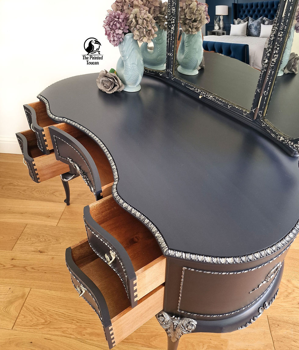 Thumbnail: Navy Vintage Olympus French-style Dressing Table with mirror & stool
