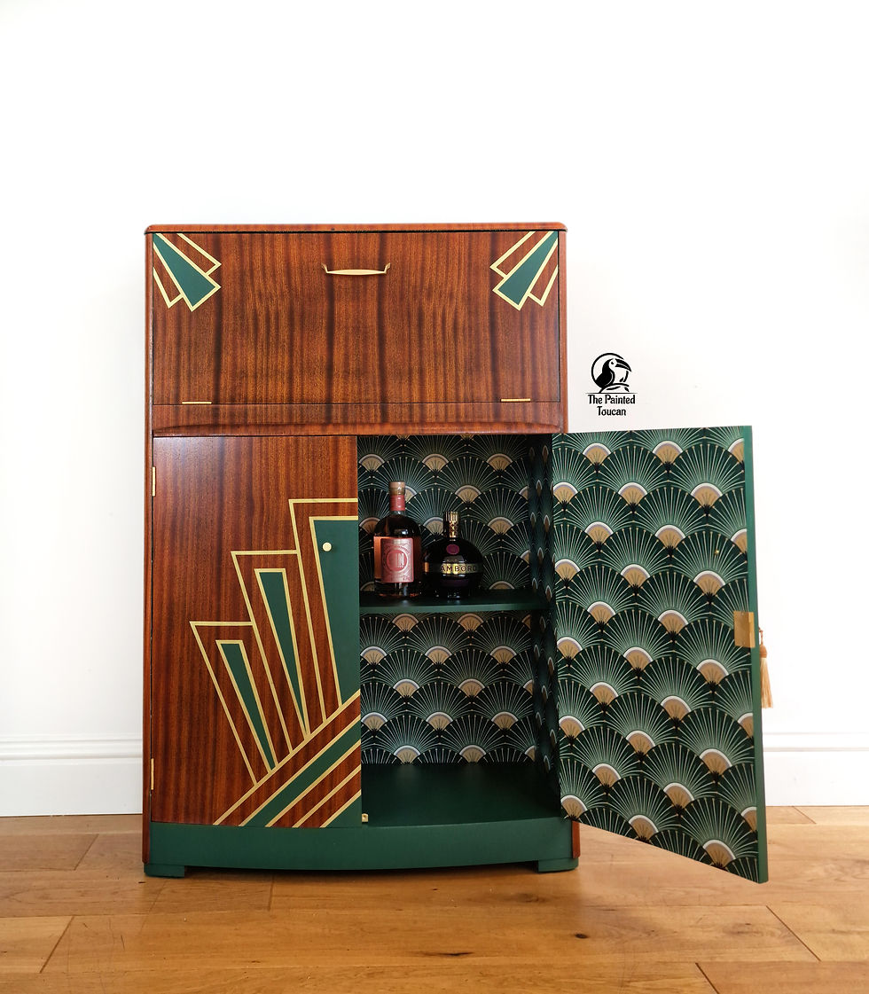 Thumbnail: Art Deco Cocktail Cabinet | Green & Gold | Restored Vintage Drinks Cabinet