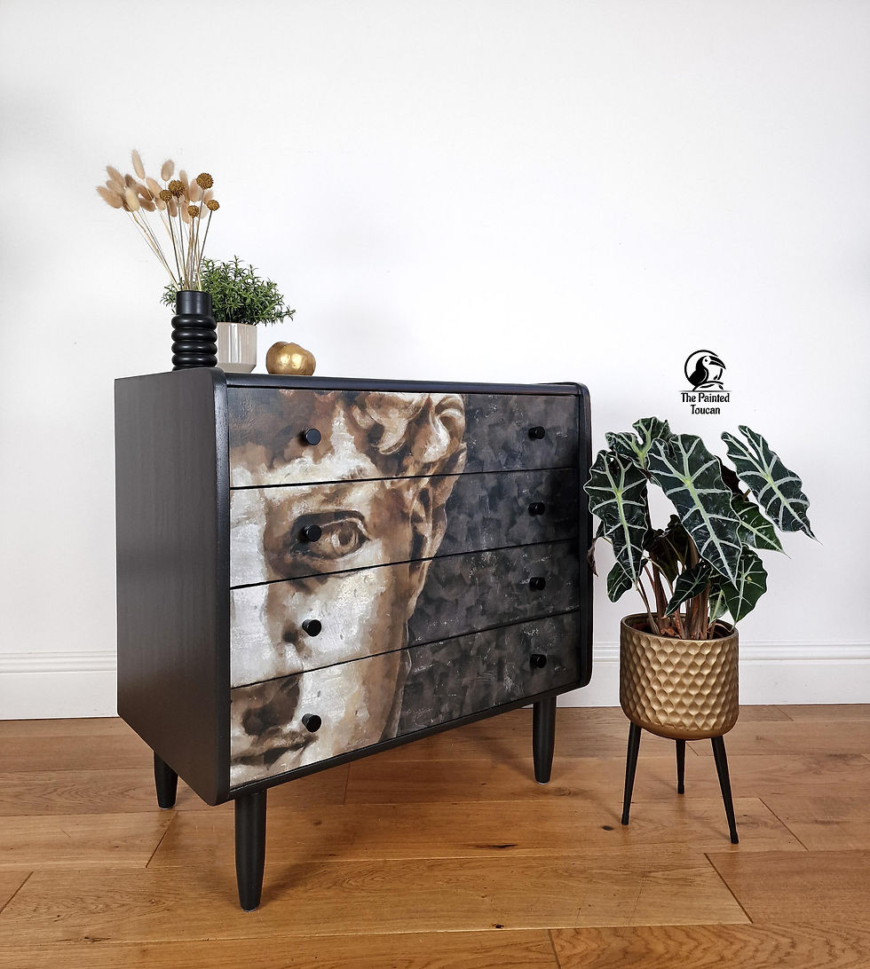 Thumbnail: Black Mid-Century Modern Chest of Drawers with David Decoupage