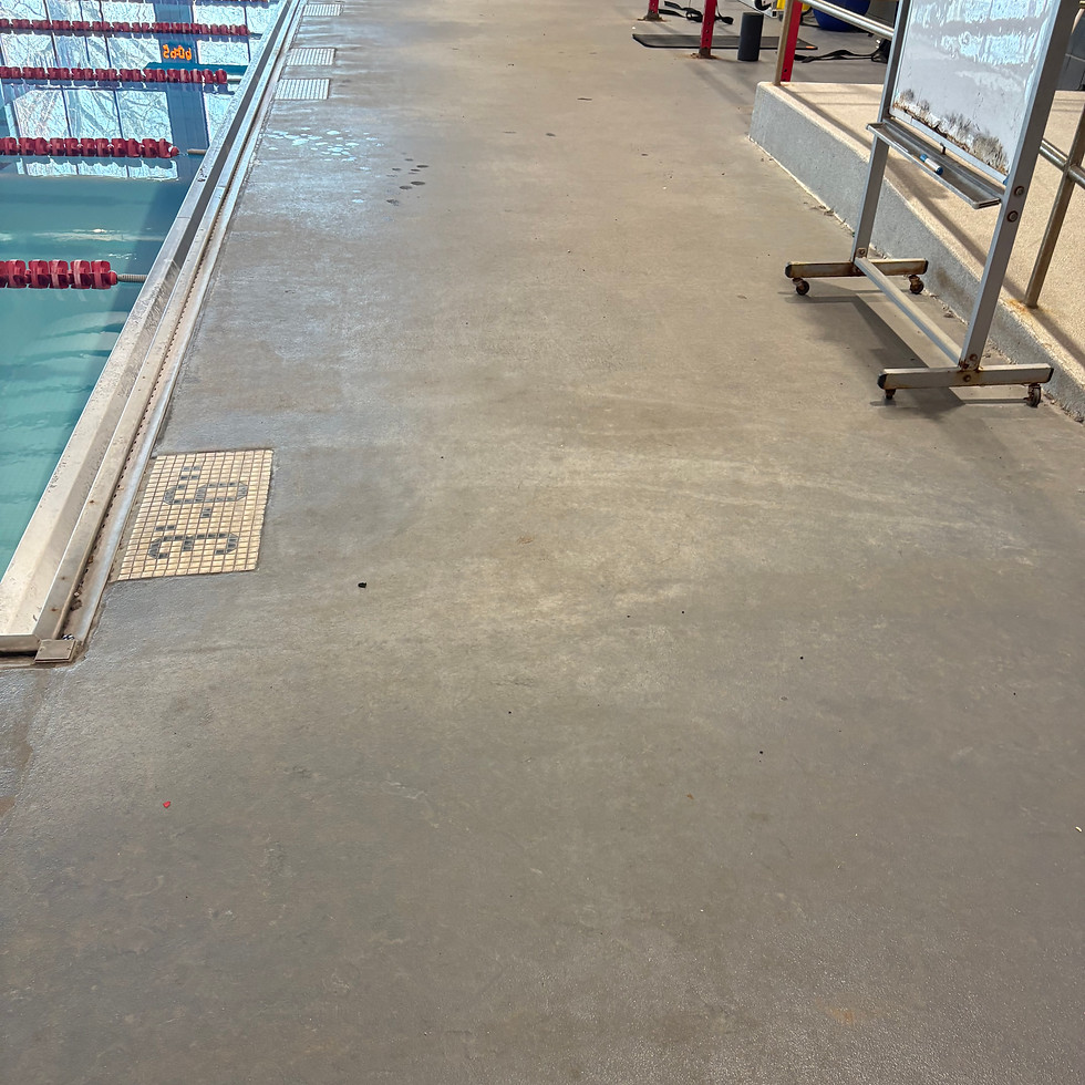 Drury University pool deck before coating — second angle showing surface condition, Combs Custom Concrete