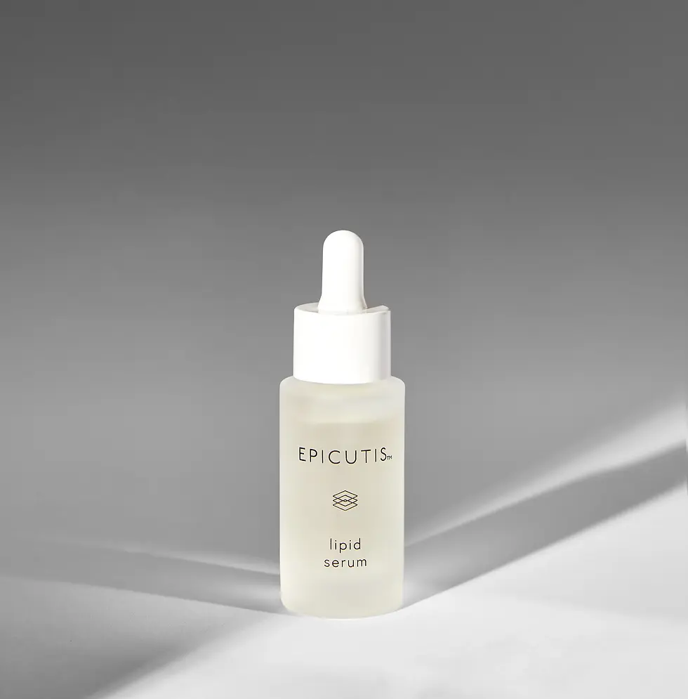 Epicutis Lipid Serum bottle in natural lighting on a cool surface