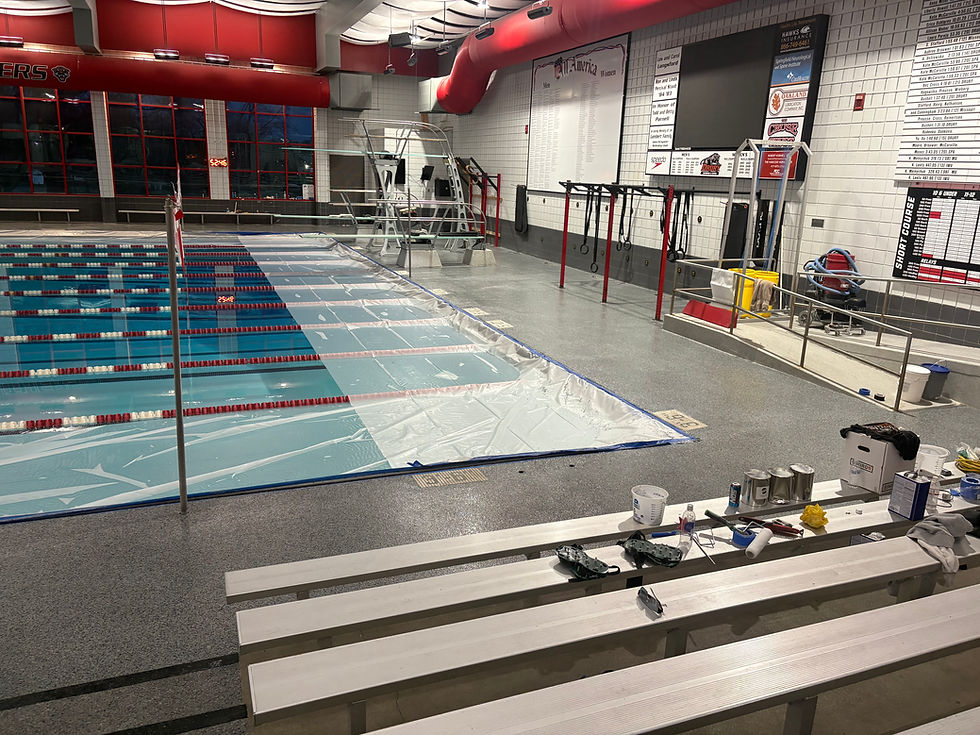 Drury University pool deck after flake coating — second angle showing finished result, Combs Custom Concrete