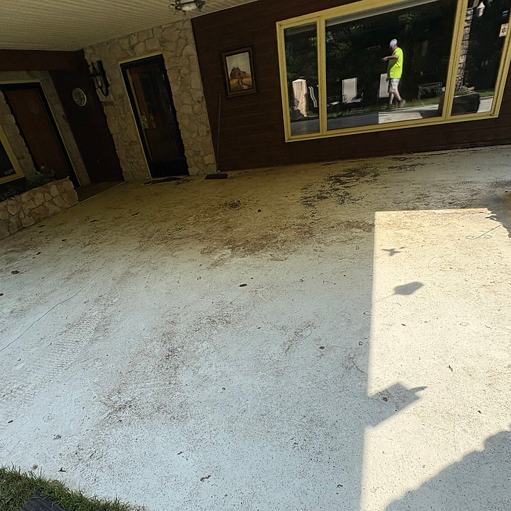 Residential patio before solid yellow epoxy coating — second angle, Combs Custom Concrete