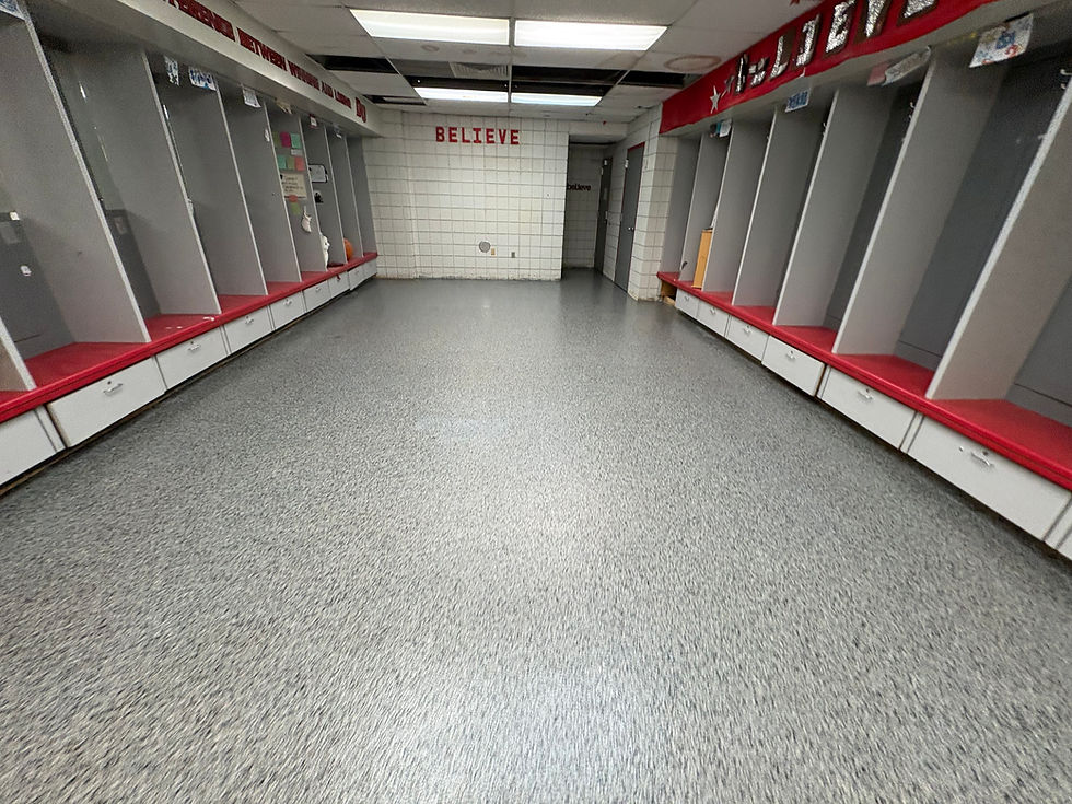 Drury University locker room after flake floor coating — completed installation, Combs Custom Concrete