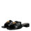 Thumbnail: Versace Black Leather Logo Plaque Slip On Slides Flats Shoes