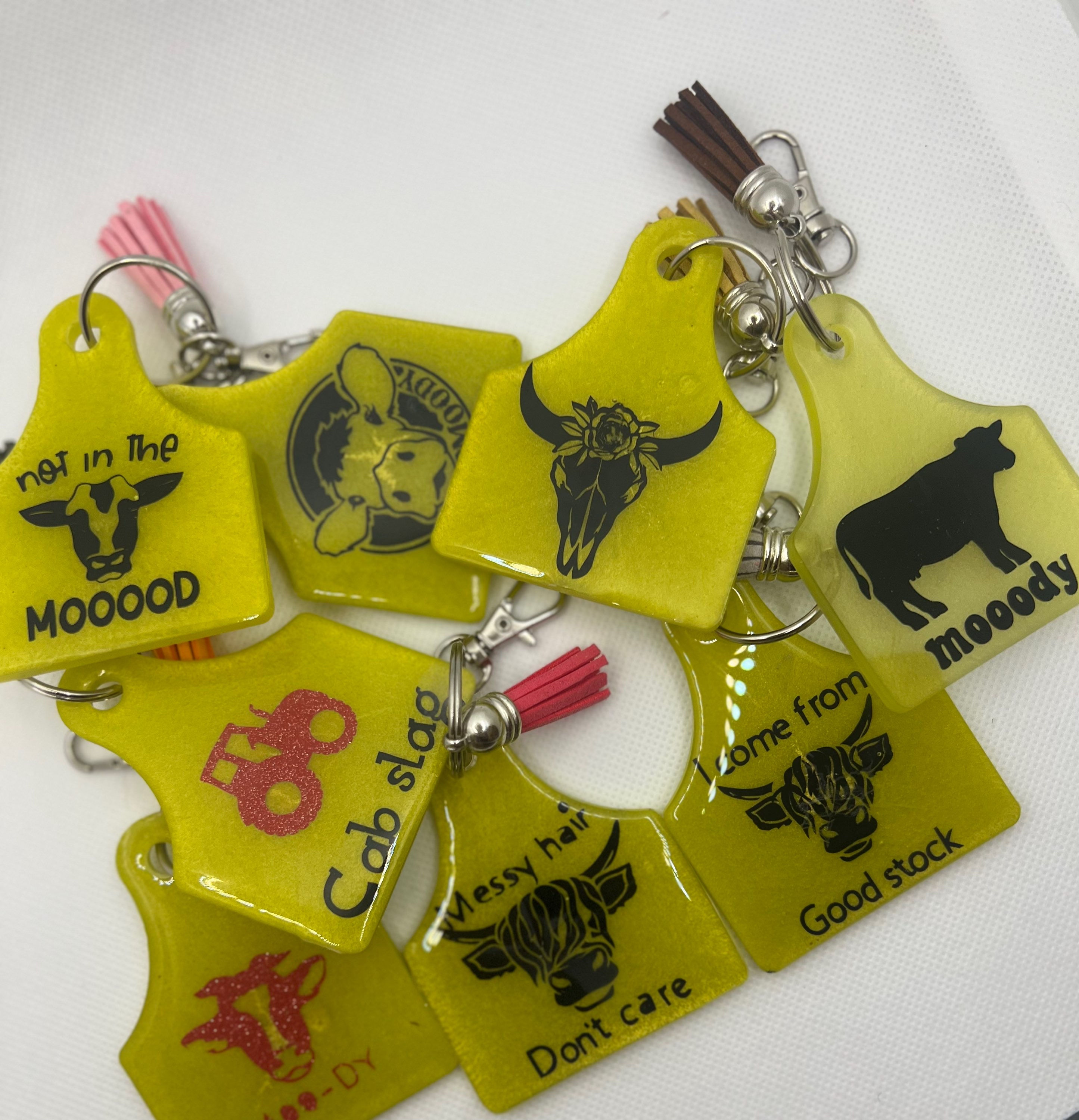 Cow ear tag keyrings