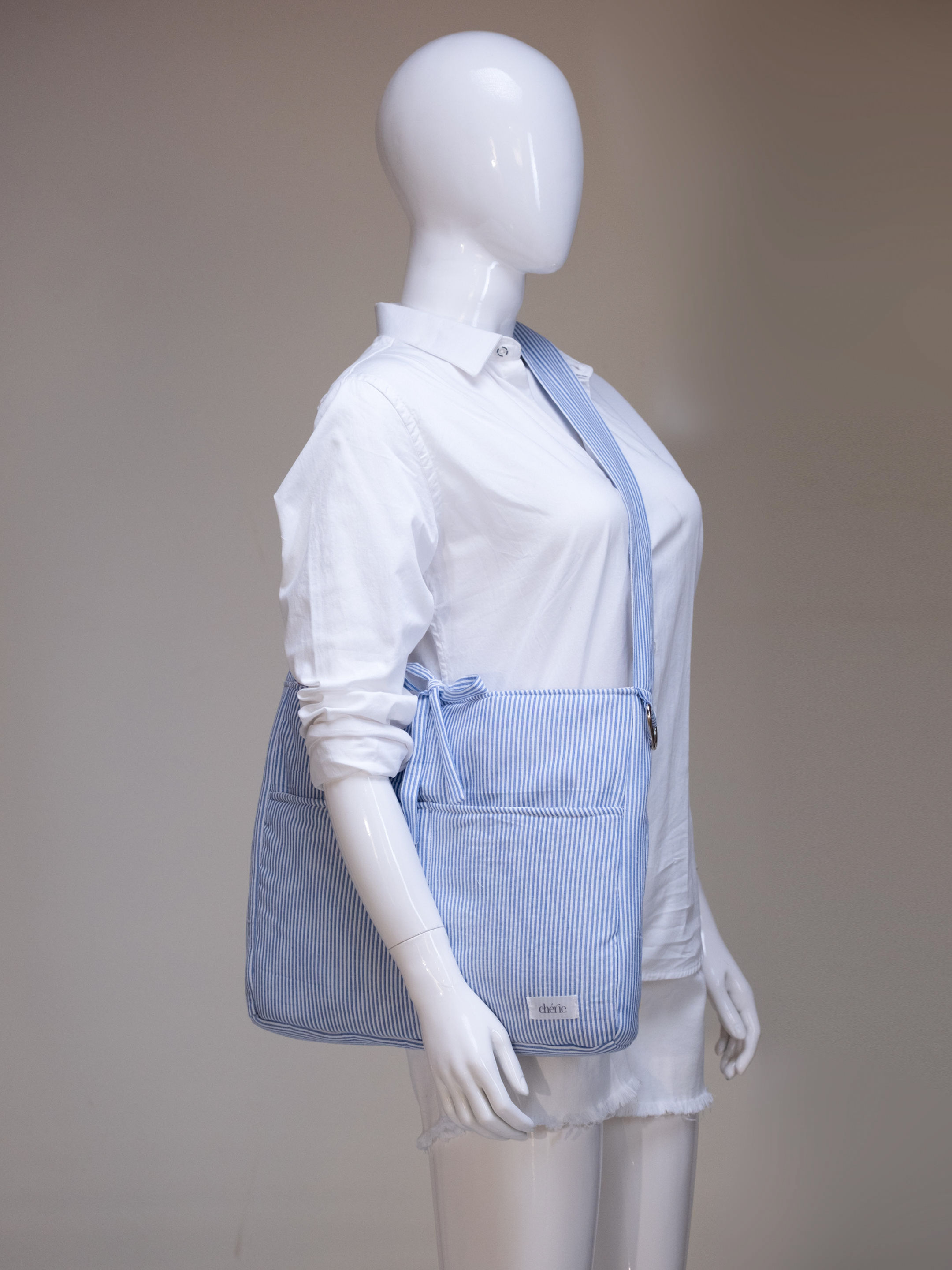 Laptop Tote Bow Bag – Blue Stripes