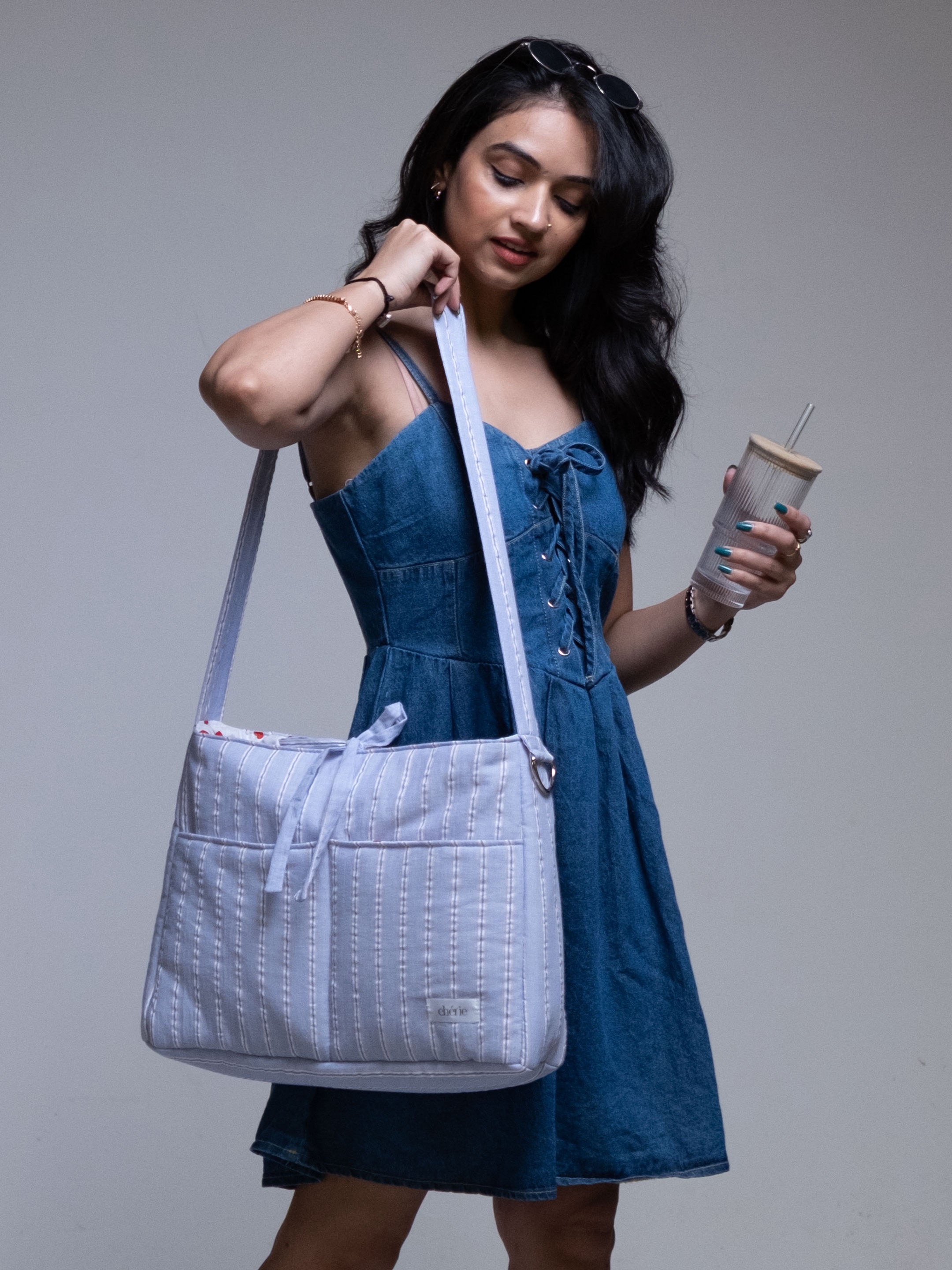 Laptop Tote Bow Bag - Stripes