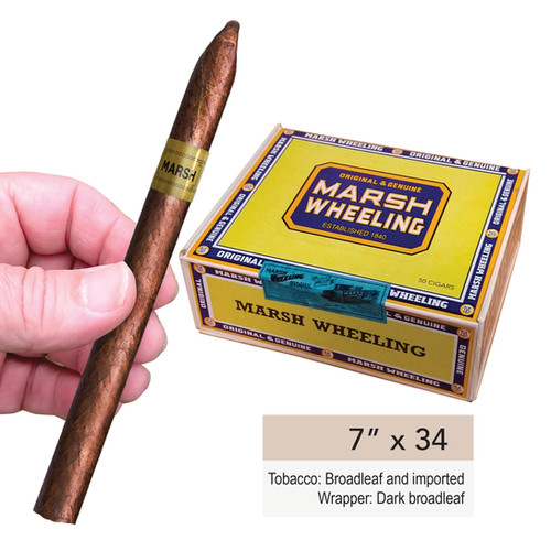 cheap tobacco wheeling Marsh Deluxe Natural 6 7/8 x 34Box - 50 Total Cigars MARSH WHEELING DELUXE DARK LANCEROS
