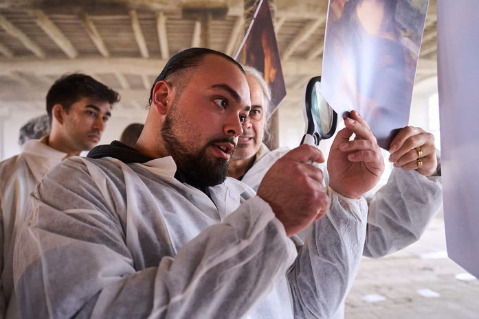 Hombre examinando una lupa en una actividad científica – Persona analizando un objeto a través de una lupa en un entorno de investigación.