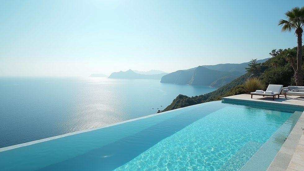 High angle view of a private infinity pool overlooking the ocean