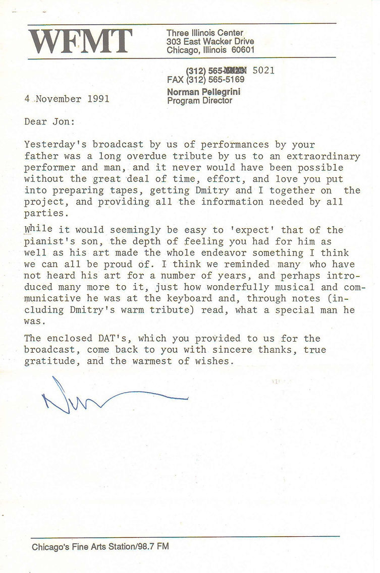 1991-11-04 WFMT letter from Program Director Norm Pellegrini to Jon Kozuch.JPG