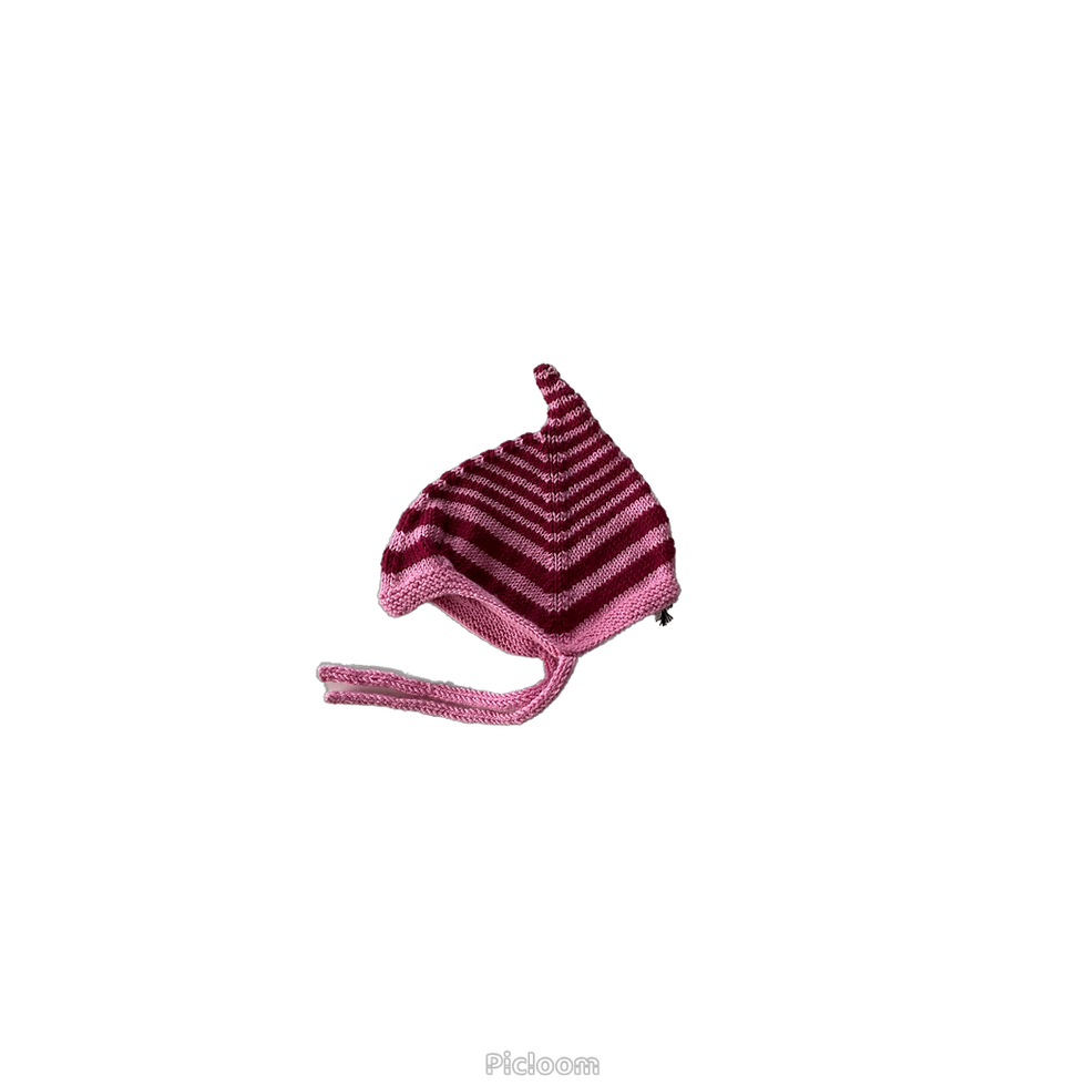 Roze en rode gebreide muts met zigzag patroon, Gebreide muts, "Alladin" www.miskmask.nl