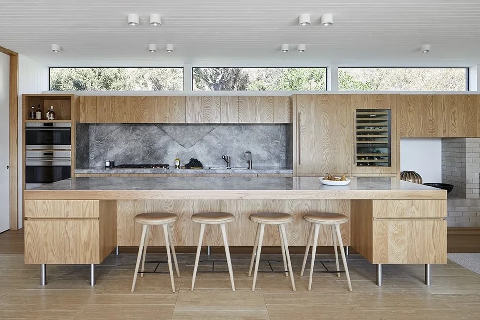 Wood and Stone kitchen of Sand Dune Sanctuary by Hindley & Co.