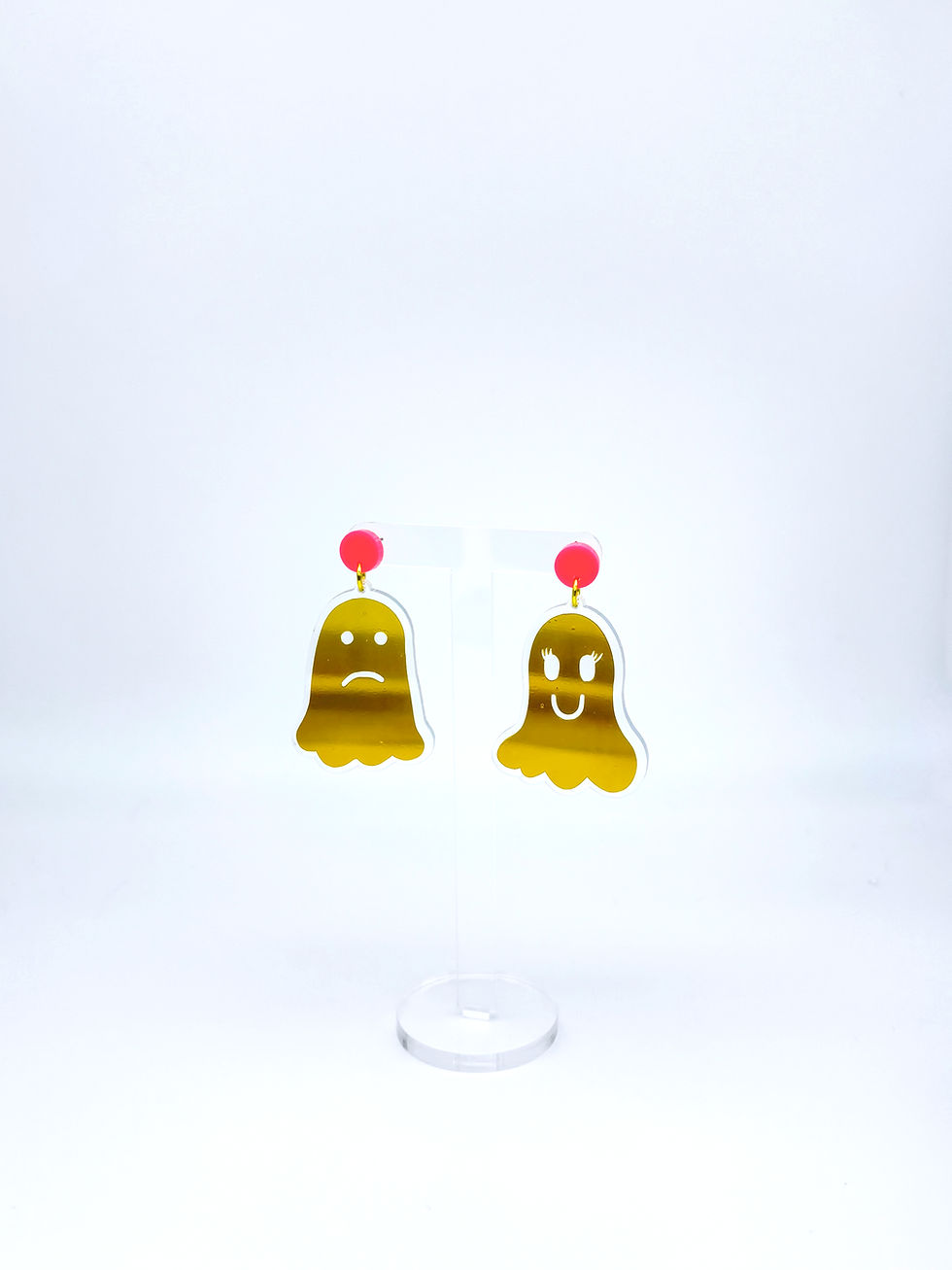 Thumbnail: Holographic Ghost Earrings - Yellow Gold & Hot Pink