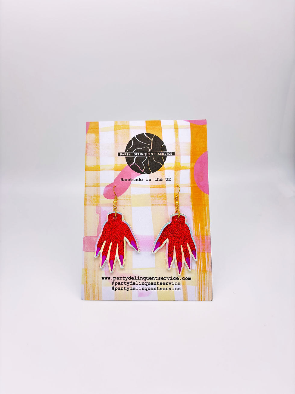 Thumbnail: Sparkly Hand Earrings - Red Shimmer