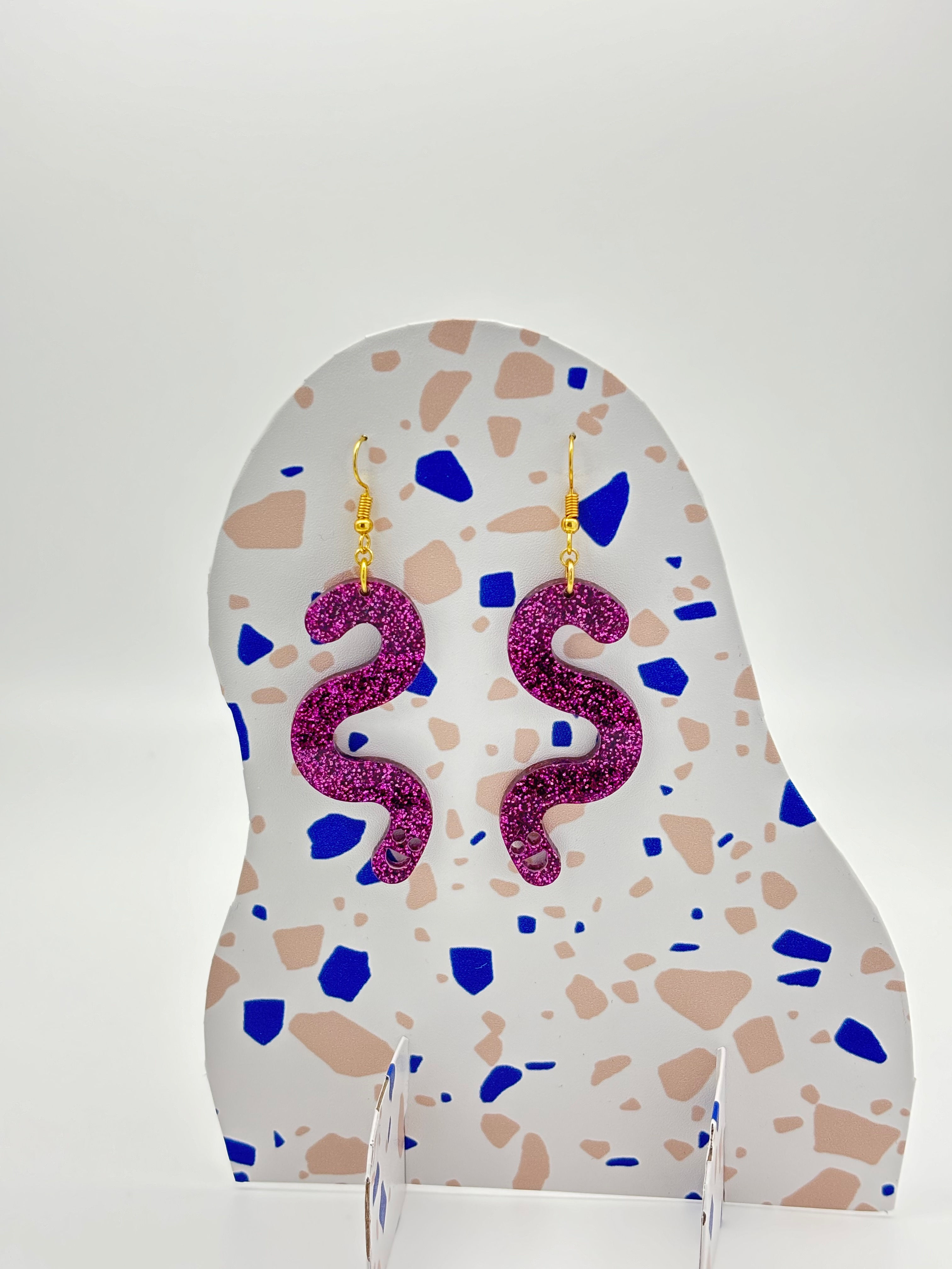 Glitter Worm Simple Dangles - Magenta
