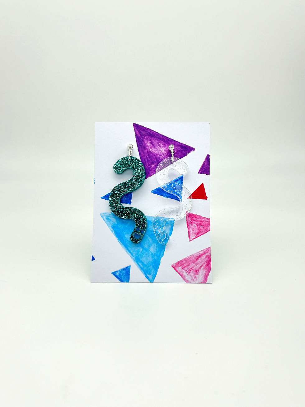 Thumbnail: Glitter Worm Contrast Earrings - Teal & Clear Holo Glitter