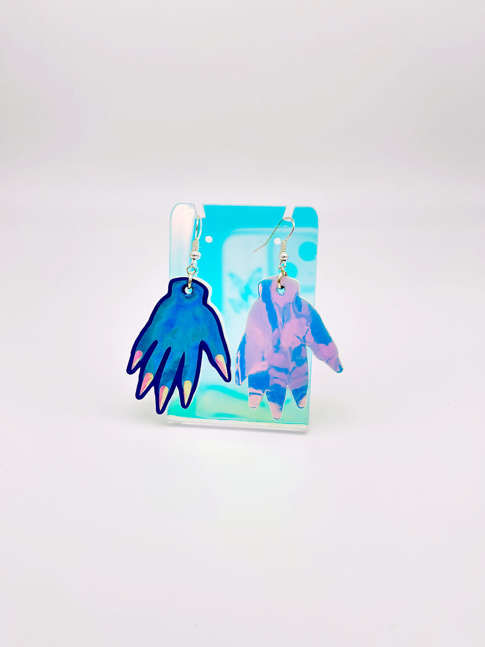 Thumbnail: Sparkly Hand Earrings - Ocean Teal Holographic