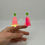 Thumbnail: Holographic Ghost Earrings - Fluorescent Peachy Opal & Green Studs