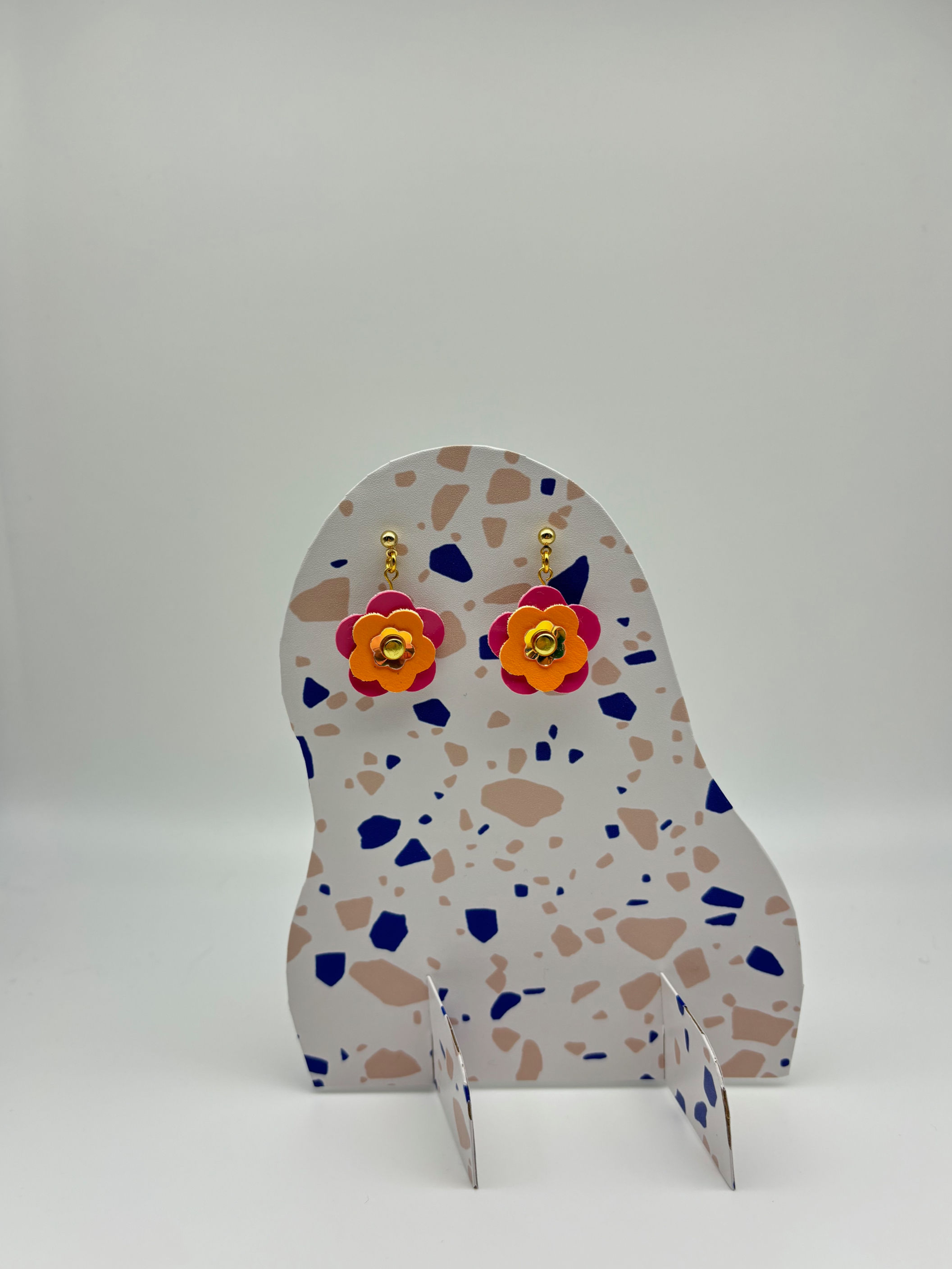 Mini Punk Flower Earrings - Pink & Orange