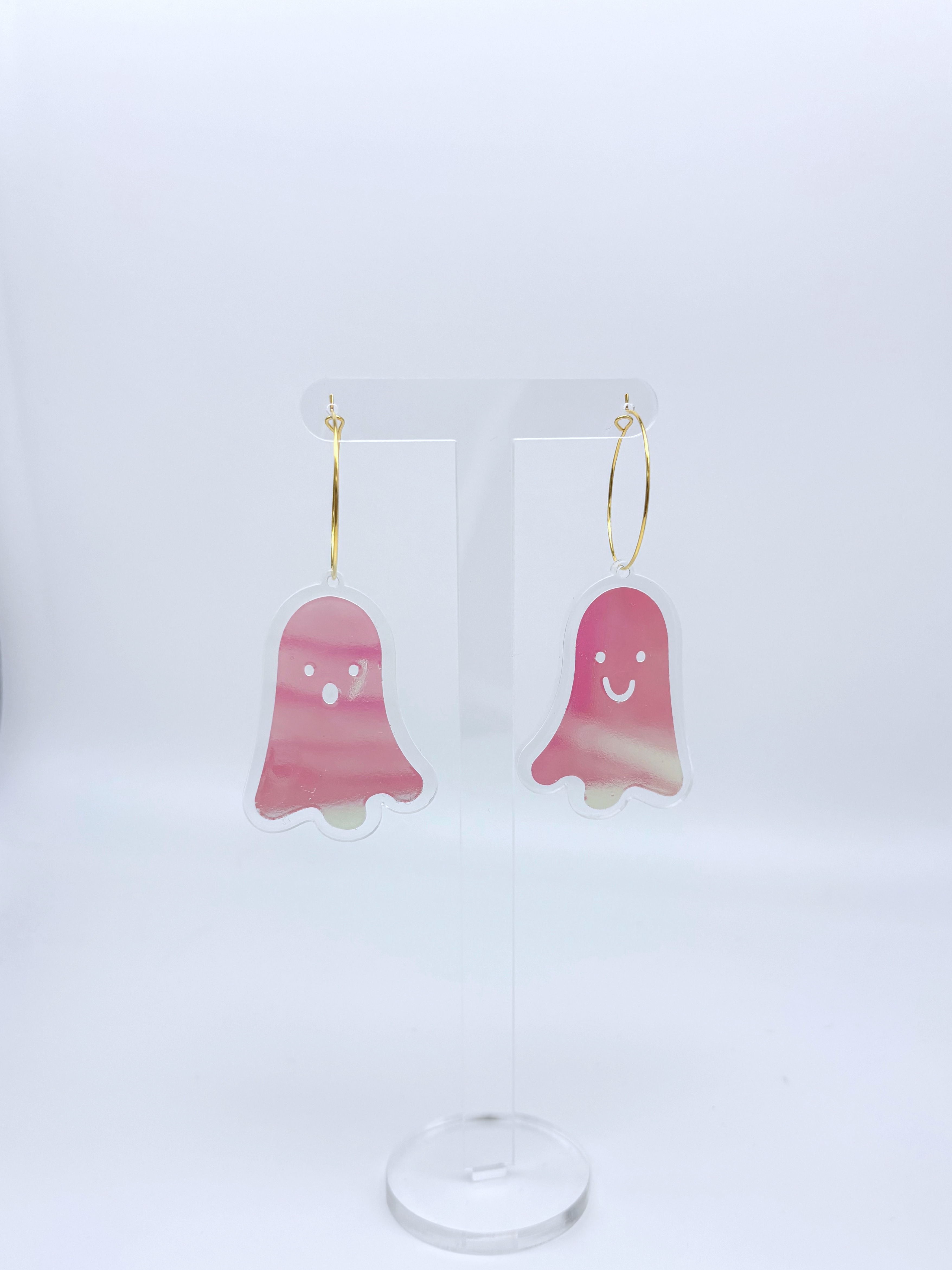 Holographic Ghost Earrings -  Candy Aurora Hoops