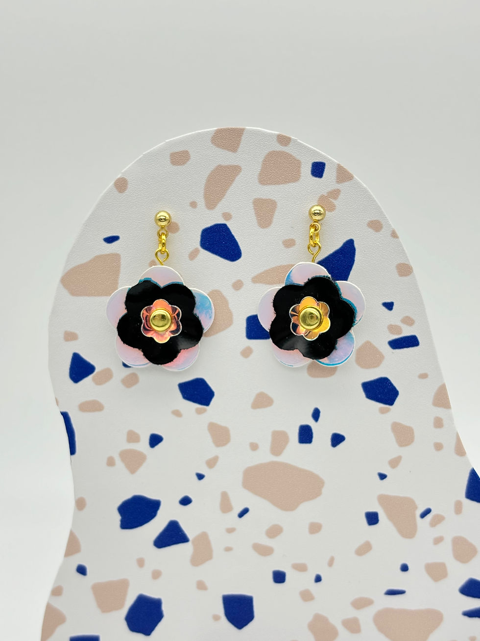 Thumbnail: Mini Punk Flower Earrings - Iridescent & Black