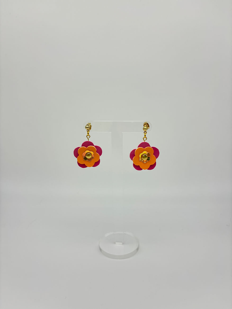 Thumbnail: Mini Punk Flower Earrings - Pink & Orange