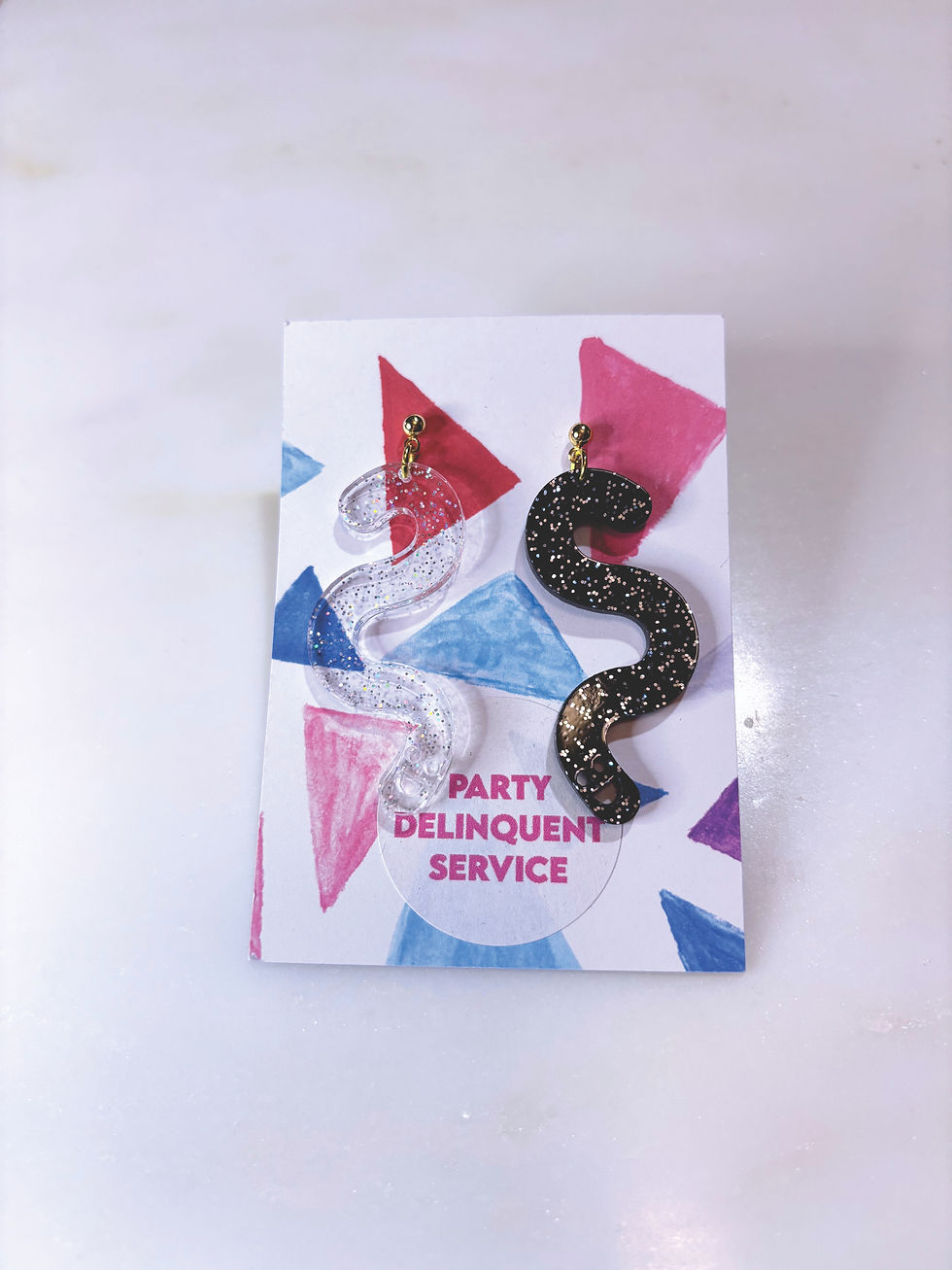 Thumbnail: Glitter Worm Contrast Earrings - Black & Clear Holo Glitter