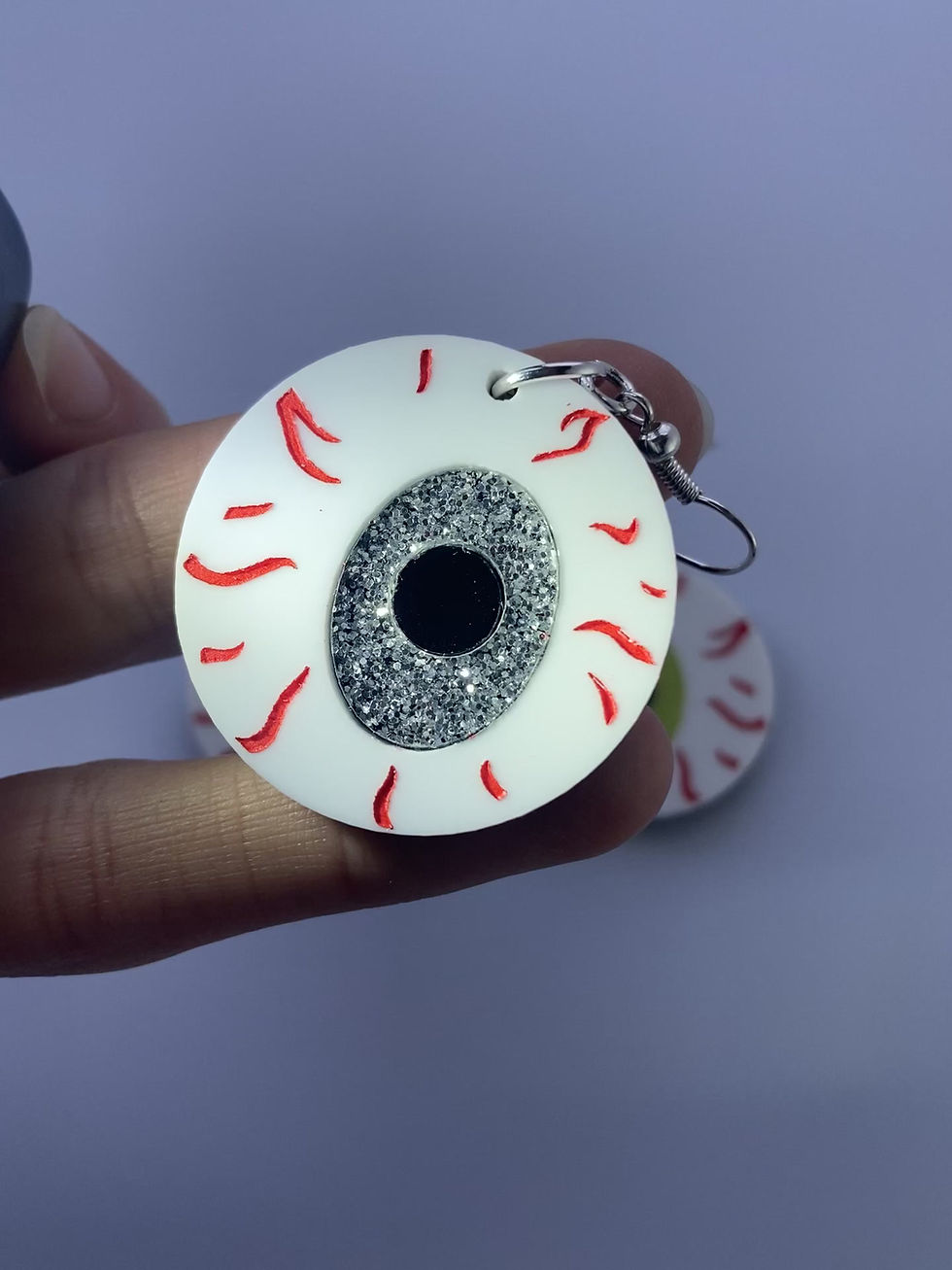 Thumbnail: Medium Eyeball Earrings - Silver Glitter