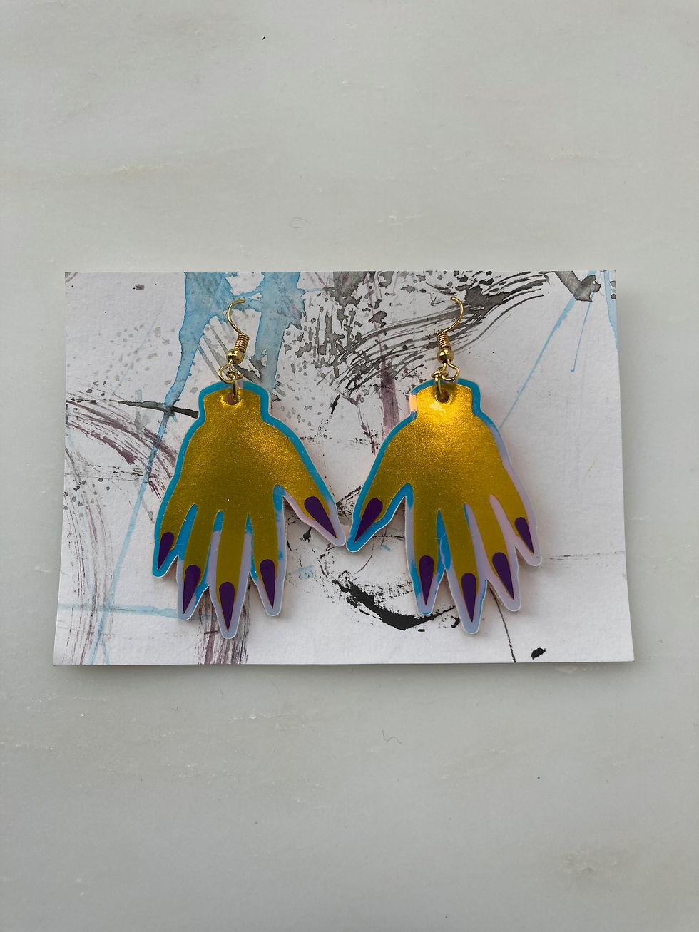 Thumbnail: Sparkly Hand Earrings - Yellow Shimmer