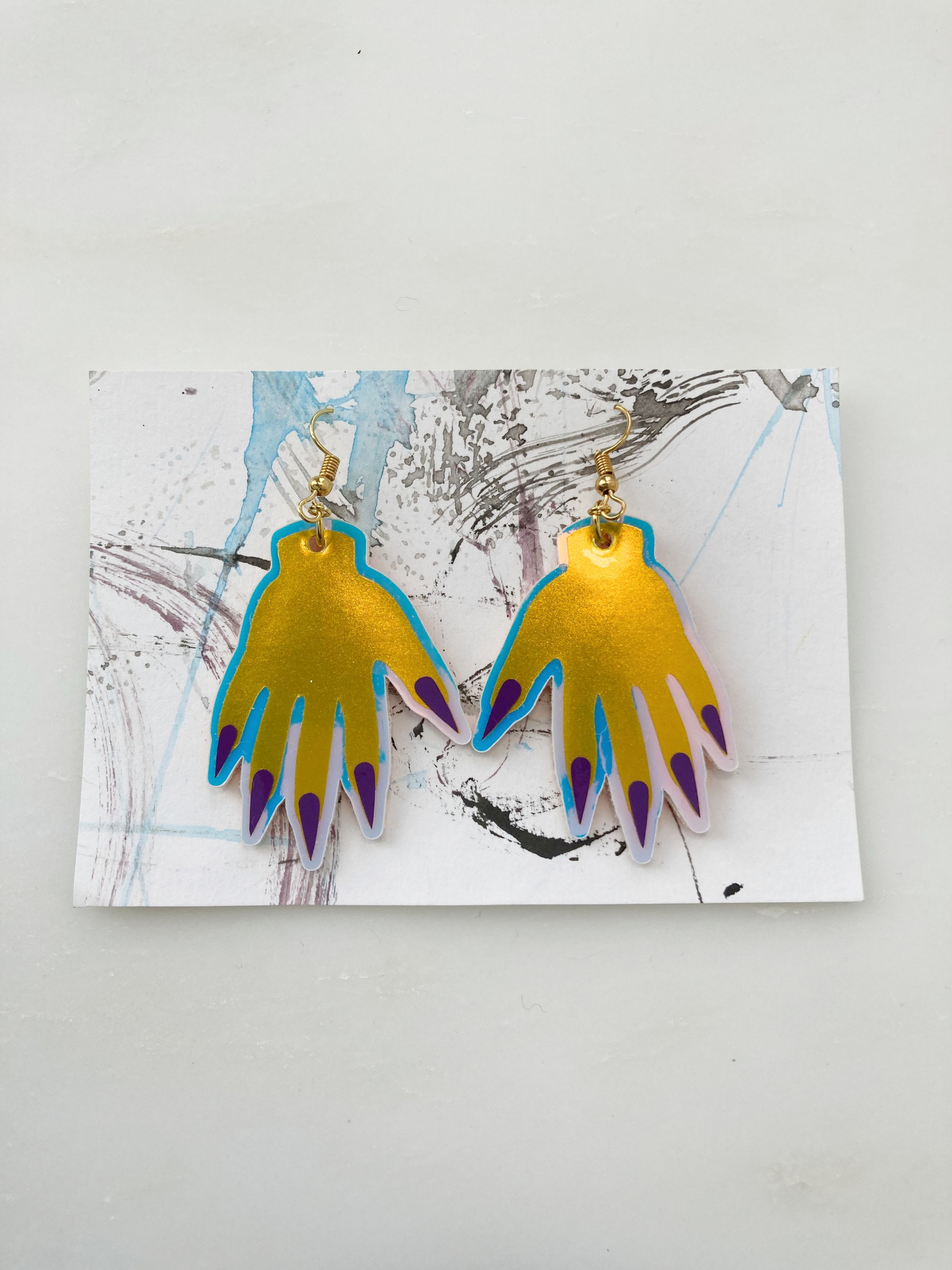 Sparkly Hand Earrings - Yellow Shimmer