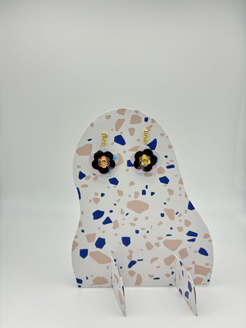 Thumbnail: Mini Punk Flower Earrings - Iridescent & Black