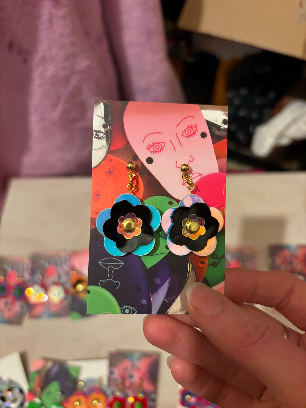 Thumbnail: Mini Punk Flower Earrings - Iridescent & Black