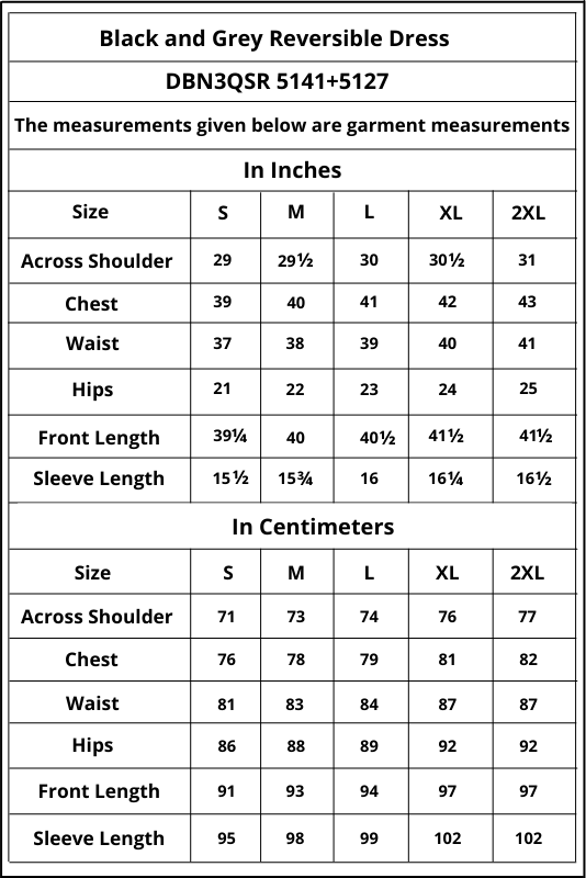 Thumbnail: Kumbaya: Black and Grey Reversible Dress Size Chart