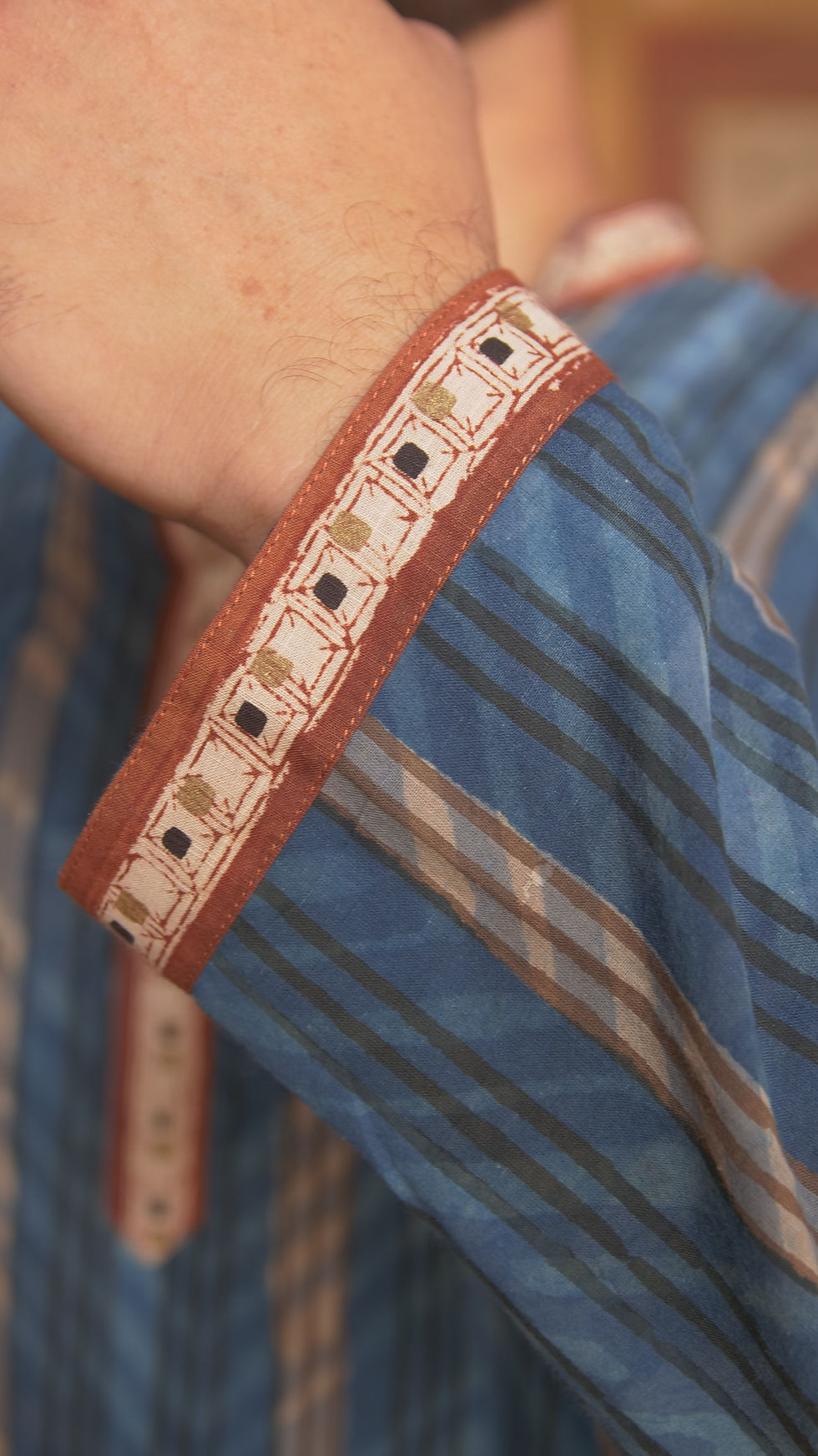 Thumbnail: Indigo Open Neck Tunic with Mandarin Collar