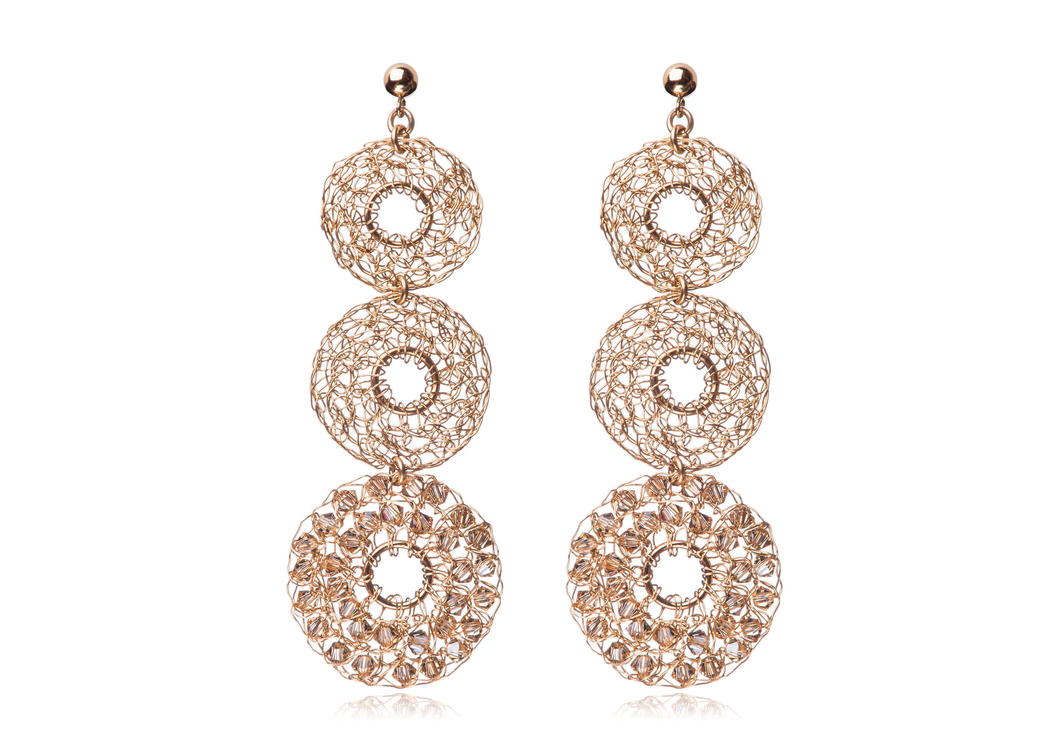 3 mesh circles with hole and European beads earring