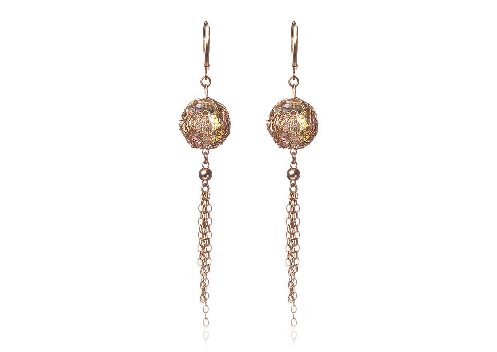 Mesh European ball and tassels earring