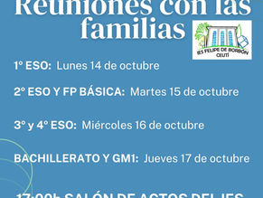 Reuniones tutores con familias. 14 al 17 de octubre.